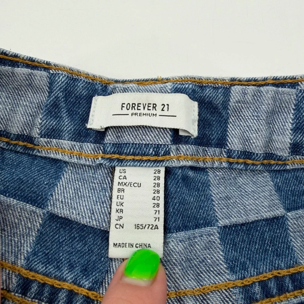 Forever 21 Womens 28 Blue Checkerboard Straight Leg High Rise‎ Denim Jeans